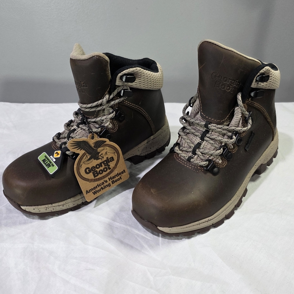 NWT Georgia Boot Eagle Trail Alloy Toe Waterproof Brown Leather Hiking Boots.6M